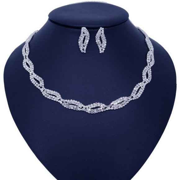 Prom Pageant Bridal Jewelry - Twisted Rhinestone Formal Bridal Cocktail Necklace Set